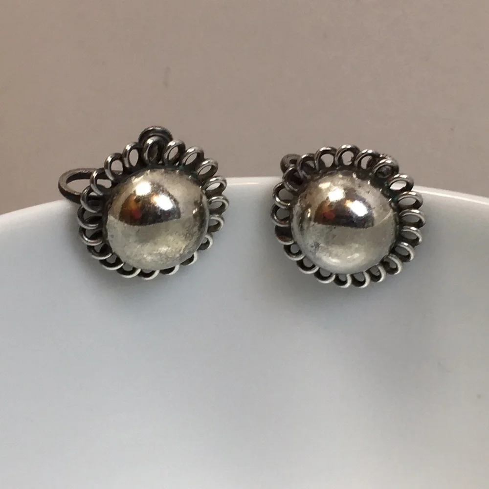 Vintage sterling silver Dome Button Earrings